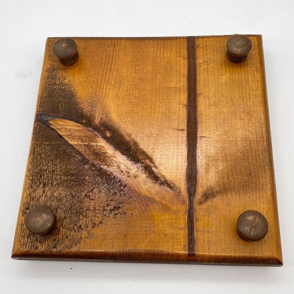 Vintage wooden tile trivet pot holder Large 8.5" wood surround dining Thanksgivi - Picture 5 of 6